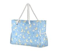 Boho Blue Semplice Grande Capacità Sandproof Outdoor Tote con tasche laterali Borsa da viaggio per spiaggia, scuola e lavoro