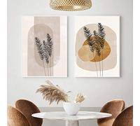 Boho Botanical Art Poster e Stampe Astratta Moderna Tela Pittura Foglia Sole Geometrica Immagine da Parete per Soggiorno 40x60cm(16x24in) x2 Senza Cornice