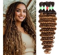 Boho Braids Human Hair Extensions for Braiding Human Braiding Hair for Boho Braids Deep Wave Bundles No Weft 18 inch Curly 5 Bundles Total 100g #T1B/30 Color