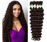 Boho Braids Human Hair Extensions for Braiding Human Braiding Hair for Boho Braids Deep Wave Bundles No Weft 18 inch Curly 5 Bundles Total 100g #2 Dark Brown