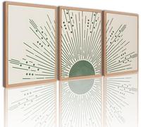 Boho Canvas Wall Art Sage green Sun Rising on the Sea Minimalist Posters Prints for Living Room Bathroom Decor(30x40cmx3/Inner frame)