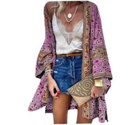 Boho Cardigan, Soft Cotton Fashion Long-Sleeved Boho Clothes for Women, Colorful Floral Print Cardigan for Summer Travel