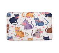 Boho Cat Cute Kitten And Flower Watercolor Flower Funny Animal Aesthetic Tappeti Da Bagno Assorbente Tappeto Entrata Asciugatura Rapida Zerbino Asciugapassi Per Esterno Corridoio Interno 40X60Cm