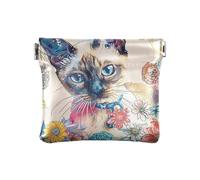 Boho Cat Flower Spring PU Leather Change Purse Unique Card Cases Money Organizers for Women Boys Girls