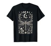 Boho Celeste Libellula Fasi Lunari Folk Art Bohemian Maglietta