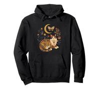 Boho Celestial Calico Cat Moon Motivo Floreale Felpa con Cappuccio