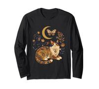 Boho Celestial Calico Cat Moon Motivo Floreale Maglia a Manica