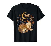 Boho Celestial Calico Cat Moon Motivo Floreale Maglietta