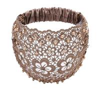 Boho-chic Crystal & Pearl Embellished Wide Headbands, Luxury Hair Accessories, for Women Weddings, Vacations & Daily Styling (khaki)