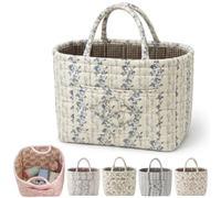 Boho-Chic Quilted Floral Storage Basket, Large Capacity Floral Foldable Organizer Bag, Quilted Car Storage Basket With Handles and Side Pockets, for Home, Travel, Picnic, Shopping, Laundry