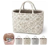 Boho-Chic Quilted Floral Storage Basket, Large Capacity Floral Foldable Organizer Bag, Quilted Car Storage Basket With Handles and Side Pockets, for Home, Travel, Picnic, Shopping, Laundry