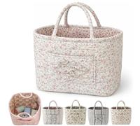 Boho-Chic Quilted Floral Storage Basket, Large Capacity Floral Foldable Organizer Bag, Quilted Car Storage Basket With Handles and Side Pockets, for Home, Travel, Picnic, Shopping, Laundry