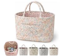 Boho-Chic Quilted Floral Storage Basket, Large Capacity Floral Foldable Organizer Bag, Quilted Car Storage Basket With Handles and Side Pockets, for Home, Travel, Picnic, Shopping, Laundry