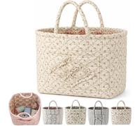 Boho-Chic Quilted Floral Storage Basket, Large Capacity Floral Foldable Organizer Bag, Quilted Car Storage Basket With Handles and Side Pockets, for Home, Travel, Picnic, Shopping, Laundry