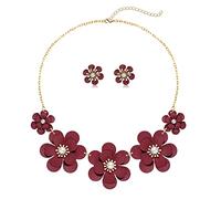 Boho Choker Necklace for Women Cute Flower Collar Necklace Statement Chunky Pearl Charm Summer Beach Chokers Necklaces Gifts for Women Girls (wine red choker earrings)