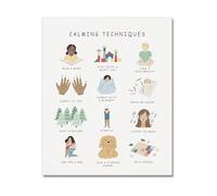 Boho Classroom Decor Poster Calming Corner Mental Health Feelings Chart with Calming Techniques Wall Art for Special Education Homeschool Office School(Framed,12x18inch(30x45cm))