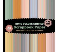 Boho Colors Striped Scrapbook Paper: 24 Aesthetic Stripes for Origami, Mixed Media, Journals, Collages, Decoupage - 12 Designs - 2 Sheets/Design - 8.5"x8.5"