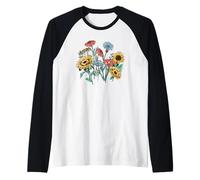 Boho Cottagecore Fiori di Campo Girasoli e Fiori Maglia con Maniche Raglan