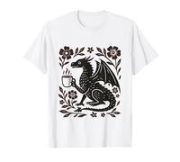 Boho Drago Bere caffè Folk Art Mitico Bestia Maglietta