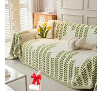 Boho Elegance Chenille Sofa Cover, Double-Sided Reversible Sofa Cover, Anti-Slip Washable Pet Protective Mat Slipcover for Large Dog