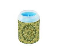 Boho Erba Verde e Beige Giallo Mandala Riutilizzabile Pet Pedane Rondella con Spazzola in Silicone Morbido Kit di Pulizia per Animali Domestici di Medio e Grande Cani