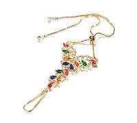 Boho Farfalla Finger Anello Braccialetto per Donne Ragazze Placcato Oro 14 Carati Colorato Zirconia Cubica Slave Hand Catena Harness Bangle Gypsy Bollywood Natale Gioielli Delicato Regalo 1 PZ