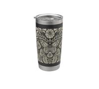 Boho Farfalla Floreale Design - Vintage Botanical Folk Art Bicchiere termico in acciaio inox doppia parete