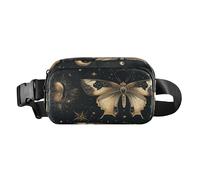 Boho Farfalla Luna Nero Oro Carino Crossbody Bag Marsupio per Donne Uomini Grande Capacità con Cinghia Regolabile per Shopping Sport Lavoro bolsas de cintura para mujer, Boho farfalla luna nero oro,