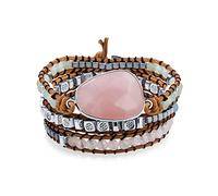 Boho Fatto A Mano Saggio Albero Della Vita Medaglione Di Guarigione Pietra Naturale Genuina Quarzo Rosa Acqua Amazzonite Perline Marrone Multi Filo Bracciale Avvolgere Triplo Per Le Donne Regolabile