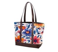 Boho Floral-1 Tote Bag in pelle resistente borse e borse da donna con manico superiore borsa a tracolla borsa hobo, Multicolore 10., 33.8x12x31cm/13.3x4.7x12.2 in