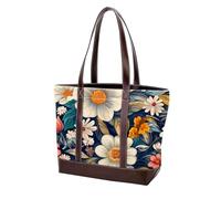 Boho Floral-12 borse a tracolla da donna grandi in morbida pelle lavata e borse resistenti, Multicolore 05, 33.8x12x31cm/13.3x4.7x12.2 in