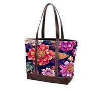 Boho Floral-12 borse a tracolla da donna grandi in morbida pelle lavata e borse resistenti, Multicolore 02, 33.8x12x31cm/13.3x4.7x12.2 in