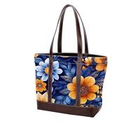 Boho Floral-23 - Borsa a tracolla da donna, in pelle resistente e lavata, con manici superiori, con tasche e cerniera, Multicolore 05, 33.8x12x31cm/13.3x4.7x12.2 in