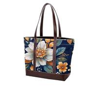 Boho Floral-23 - Borsa a tracolla da donna, in pelle resistente e lavata, con manici superiori, con tasche e cerniera, Multicolore 09, 33.8x12x31cm/13.3x4.7x12.2 in