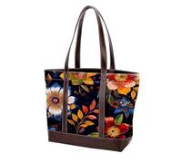 Boho Floral-23 - Borsa a tracolla da donna, in pelle resistente e lavata, con manici superiori, con tasche e cerniera, Multicolore 03, 33.8x12x31cm/13.3x4.7x12.2 in