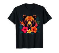 Boho Floral Bear Head Forest Nature Estetica Maglietta