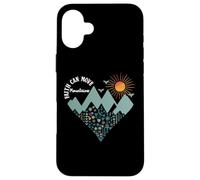 Boho Floral Mountain Flower Heart Faith Can Move Mountains Custodia per iPhone 16 Plus