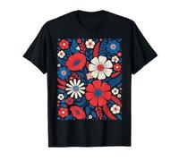 Boho Floral USA Flag Colors Square 4th of July apparel Maglietta