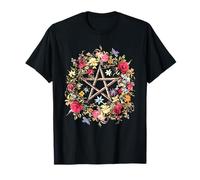 Boho Flower Pentagram Witchy Wicca Witchcraft Pagan Occulto Maglietta
