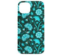 Boho Flowers Bold Aqua Ocean Disegnato A Mano Fiori Tropicali Custodia per iPhone 15 Plus