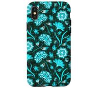Boho Flowers Bold Aqua Ocean Disegnato A Mano Fiori Tropicali Custodia per iPhone X/XS