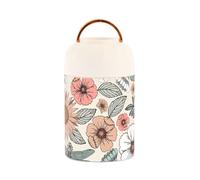 Boho Flowers - Vaso per alimenti in acciaio inox isolato sottovuoto con cucchiaio per bambini durante la notte, farina d'avena, 17 once