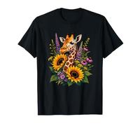 Boho Giraffa con Girasoli E Fiori di Campo Maglietta