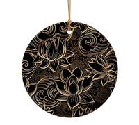 Boho Gold Lotus Flowers Print Charming Ceramic Round Pendant Versatile Ornamenti di Natale Albero di Natale Appeso