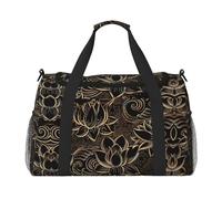 Boho Gold Lotus Flowers Travel Tote Bag - Grande borsa per la spesa riutilizzabile, borsa per le vacanze, borsone sportivo con tracolla regolabile, nero, taglia unica, Nero , Taglia unica