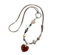 Boho Heart Beaded Pendant Necklace for Women, Handmade Braided Long Sweater Chain, Ethnic Style Fall Winter Layering Statement Jewelry, Sweet Unique Accessory