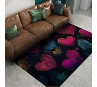 Boho Heart Rug 180x270cm Vivace Degradazione Line Art Tappeto a pelo basso pieghevole resistente alle macchie Motivo astratto geometrico d'amore Grande e bellissimo per soggiorno camera da letto