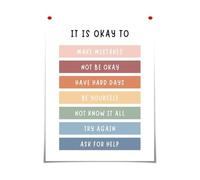 Boho It Is Okay To Be Yourself Poster - Positive Affirmation Canvas Wall Art for Classroom or Playroom Decor(Unframed,12X18inch(30X45cm))