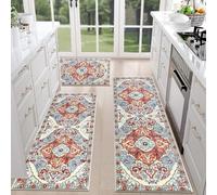 Boho Kitchen Rugs Set - Floreale orientale accento vintage Rug | Boho Laundry Mats | Kitchen Rugs non Slip | Washable Carpet Set for Hallway, Patio, Entryway, Dining Room, Porch, Laundry