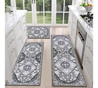 Boho Kitchen Rugs Set - Floreale orientale accento vintage Rug | Boho Laundry Mats | Kitchen Rugs non Slip | Washable Carpet Set for Hallway, Patio, Entryway, Dining Room, Porch, Laundry